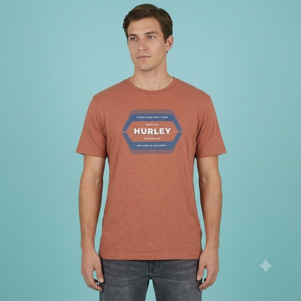 Hurley‎ Shirt Mens XL Peach Orange Established Ninety Nine Logo Graphic Tee
